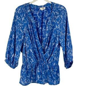 Pins and Needles 100% Silk Floral Wrap Blouse Long Sleeve Medium